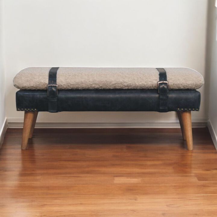 Artisan Furniture Solid Wood Boucle x Black Leather Bench