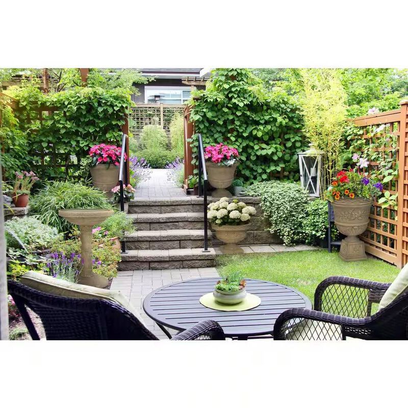 Outdoor Fiberglass Bird Bath with Aged Granite Stone Finish for Garden Decor