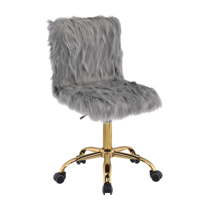 Office Chair in Gray Faux Fur and Gold Finish