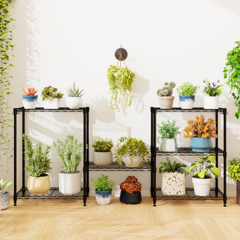 3-Tier Metal Storage Shelving Unit 450 LBS Capacity with V-Shaped Wire Rack and Hooks image number 7