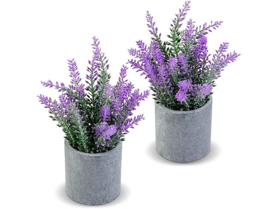 2 Pack Lavender Artificial Flowers Home Decor Plant Pots Purple