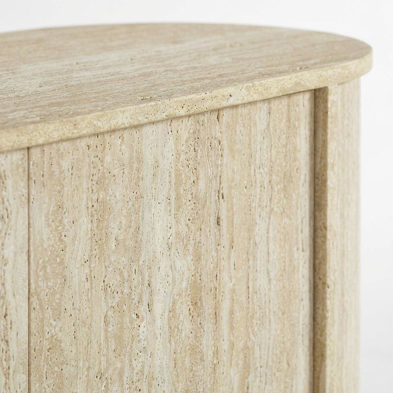 Gray Faux Travertine TV Stand with Solid Mango Construction image number 5
