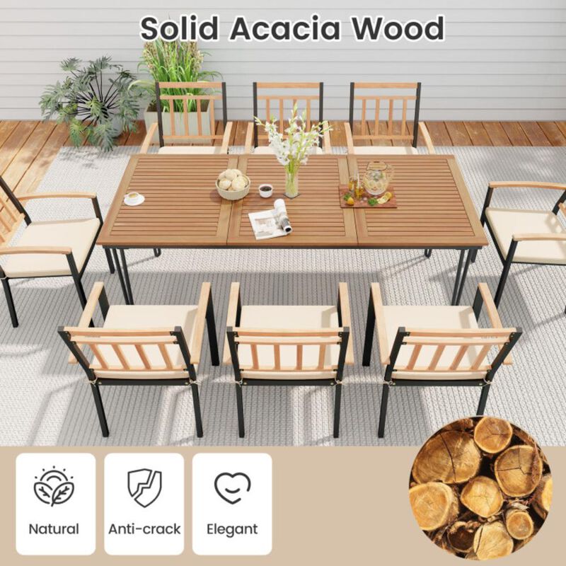 Hivvago 9-Piece Patio Dining Set 35.5 Inch Acacia Wood Table with Umbrella Hole and 24-Inch Wide Chairs