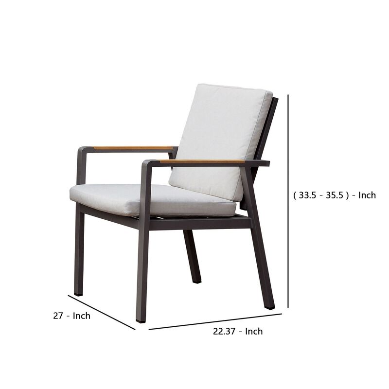 Aluminum Frame Arm Chair with Fabric Back and Seat Cushions, Gray-Benzara image number 5