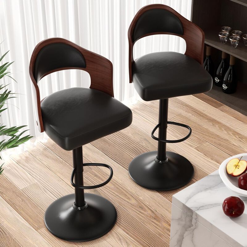 Modern Rustic Dual-Color Swivel Bar Stools Set of 2, Height Adjustable Counter Height Stools with Footrest, 360 Degree Commercial Kitchen Chairs for Home, Hotel image number 3