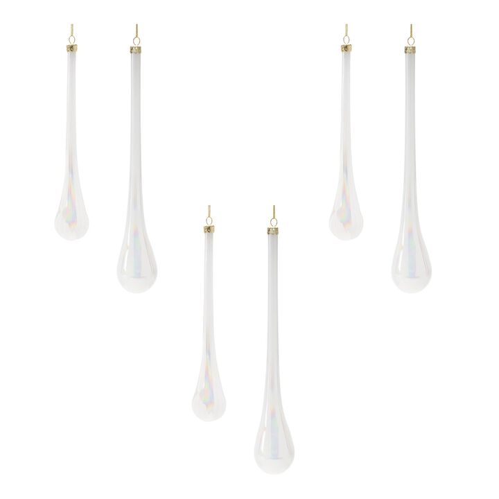 Glass Drop Ornaments (Set of 6) – Elegant Teardrop Christmas Decorations for Tree, Garland, or Holiday Display