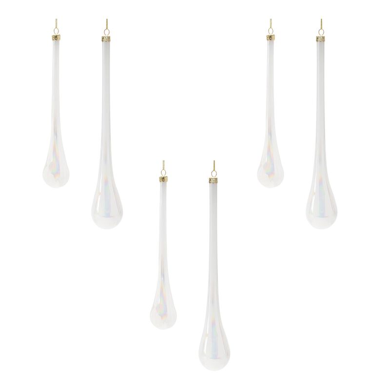 Glass Drop Ornaments (Set of 6) &ndash; Elegant Teardrop Christmas Decorations for Tree, Garland, or Holiday Display