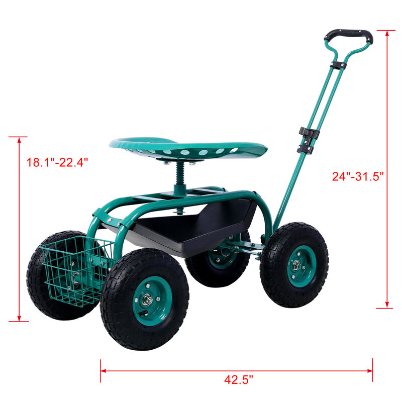 Streamdale Rolling Garden Cart with Seat and Tray, Refurbished image number 1