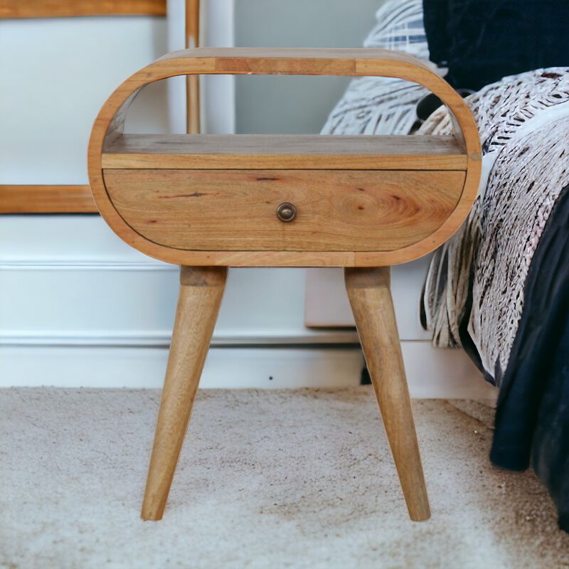 Circular Open Slot oak-ish 1 Drawer Nightstand