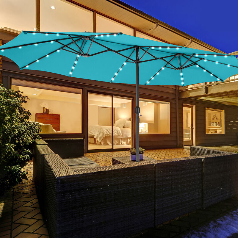 Solar LED Patio Umbrella with 48 Lights for Backyard Deck and Garden Use