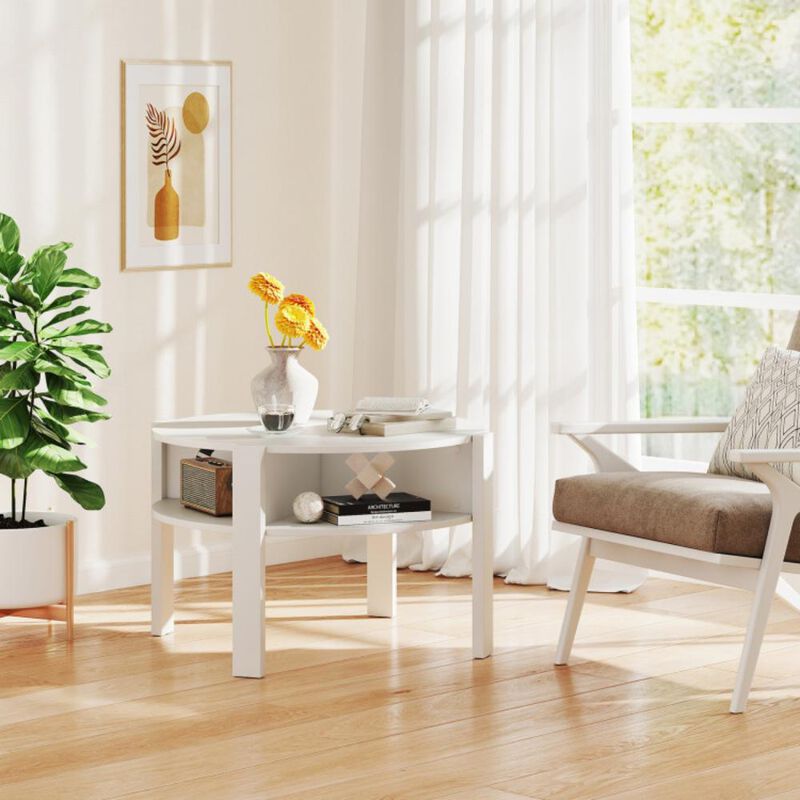 Hivvago Round Coffee Table with Storage Shelves for Small Space