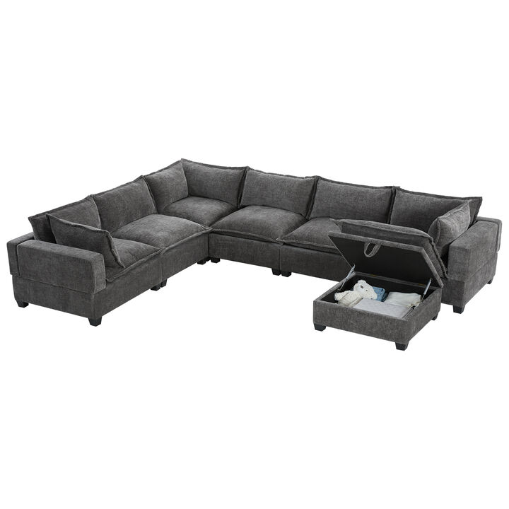 Merax Oversized Chenille Sectional Sofa with Movable Storage Ottoman