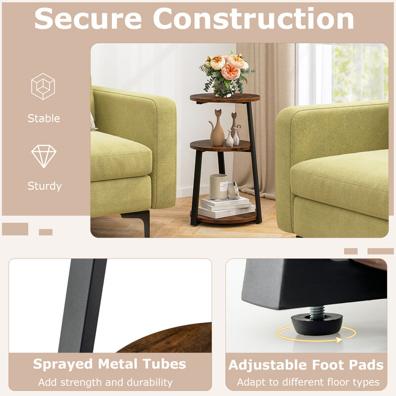 3-Tier Accent Round Side Table with Metal Frame