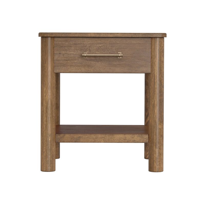Olum 25 Inch Side End Table, 1 Drawer, Lower Shelf, Square Top, Wood, Brown image number 2