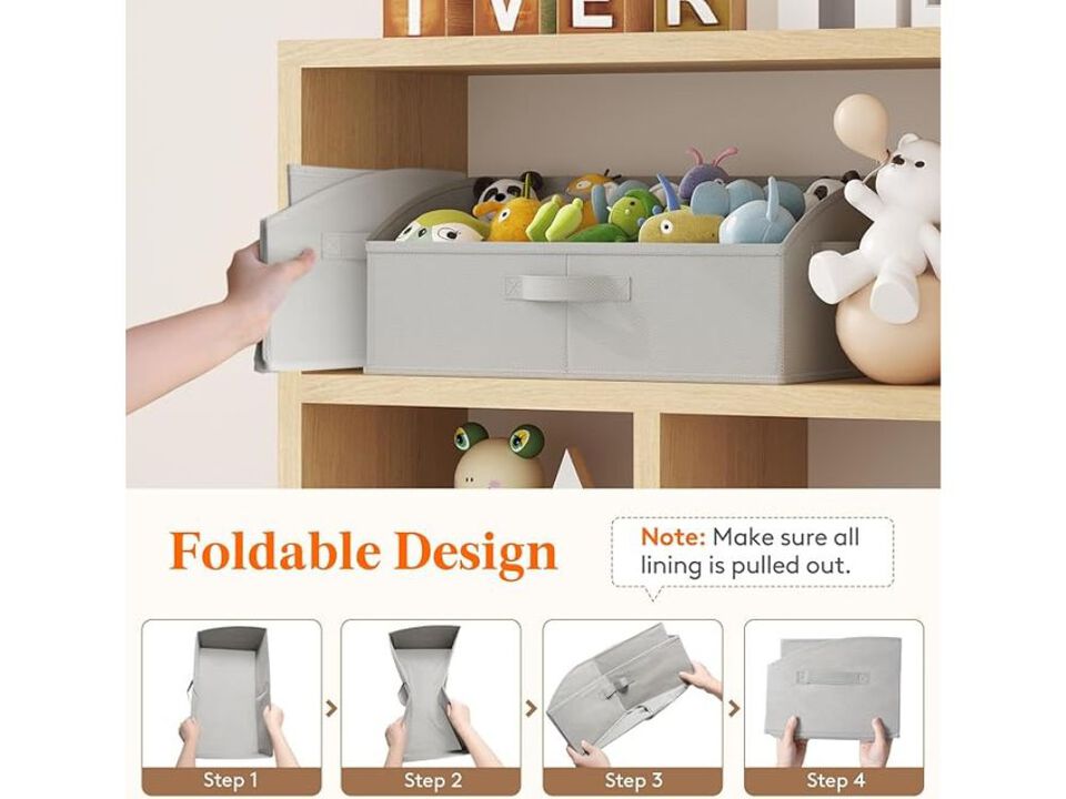6 Pack Trapezoid Closet Storage Bins Foldable Shelf Organizer Gray Boxes