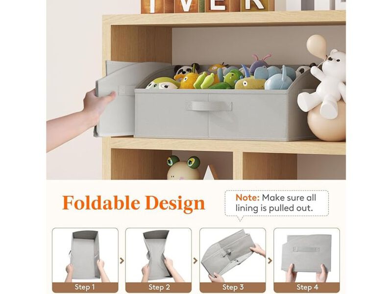 6 Pack Trapezoid Closet Storage Bins Foldable Shelf Organizer Gray Boxes image number 1