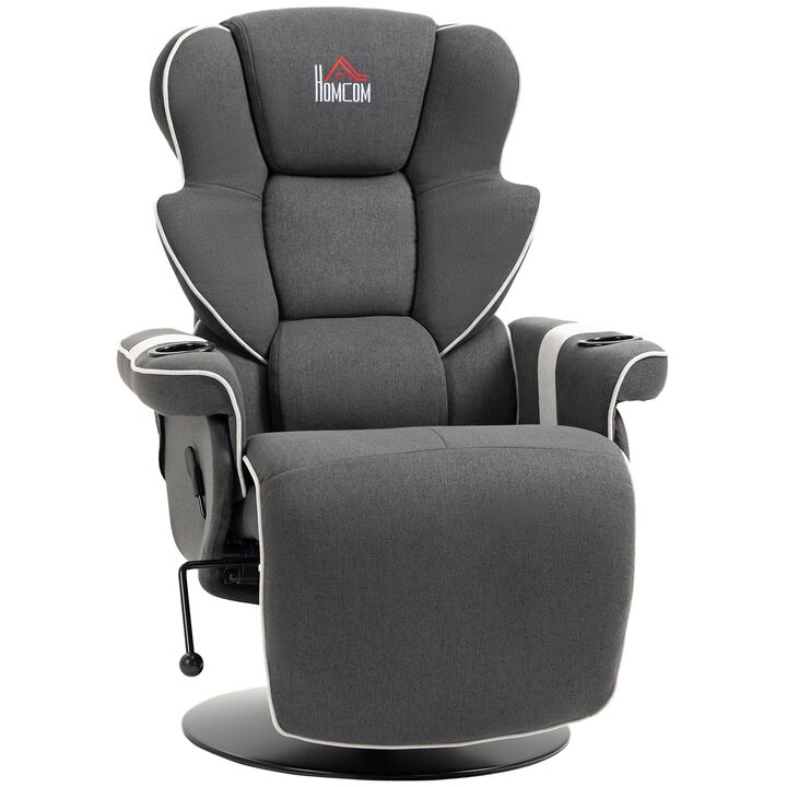 Manual Recliner, Swivel Lounge Armchair with Footrest and Two Cup Holders for Living Room, Black