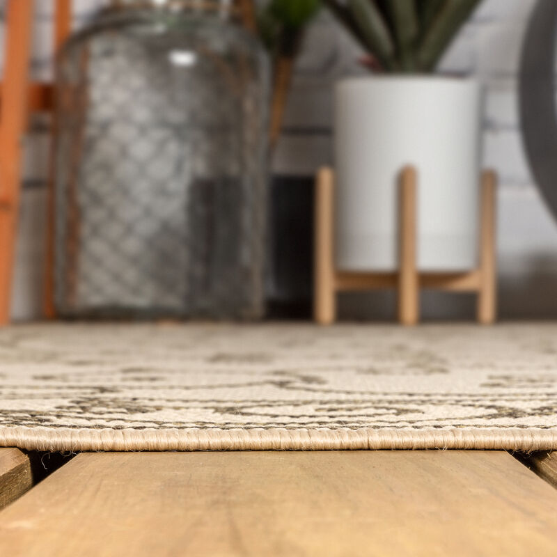 Charleston Vintage Filigree Textured Weave Round Indoor/Outdoor Area Rug