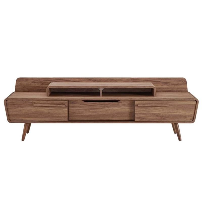 Modway Omnistand 74" Mid-Century Modern Low Profile Media Console Entertainment TV Stand in Walnut image number 3