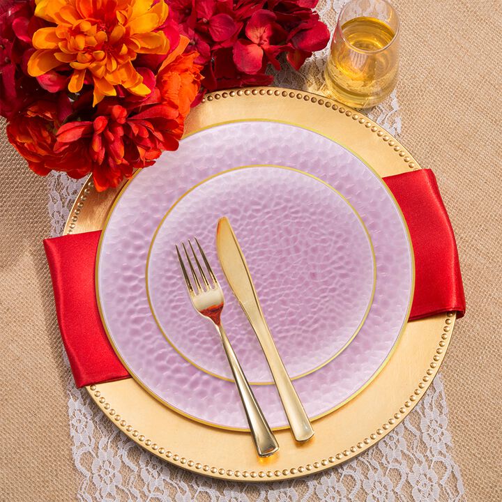 Clear Pink with Gold Rim Hammered Glass Plastic Wedding Value Set (120 Sets)