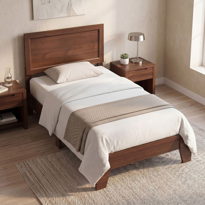 Twin Size Bed Frame with Headboard, No Box Spring Needed for Small Room