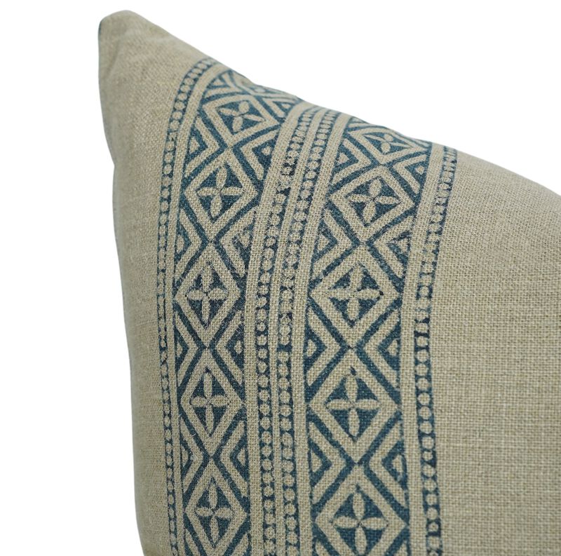 Fabdivine Boho Vintage Geometrical Heavy Linen Lumbar Pillow Cover, Handmade Block Print Home D&eacute;cor Accent Blue, Kajukatli image number 6