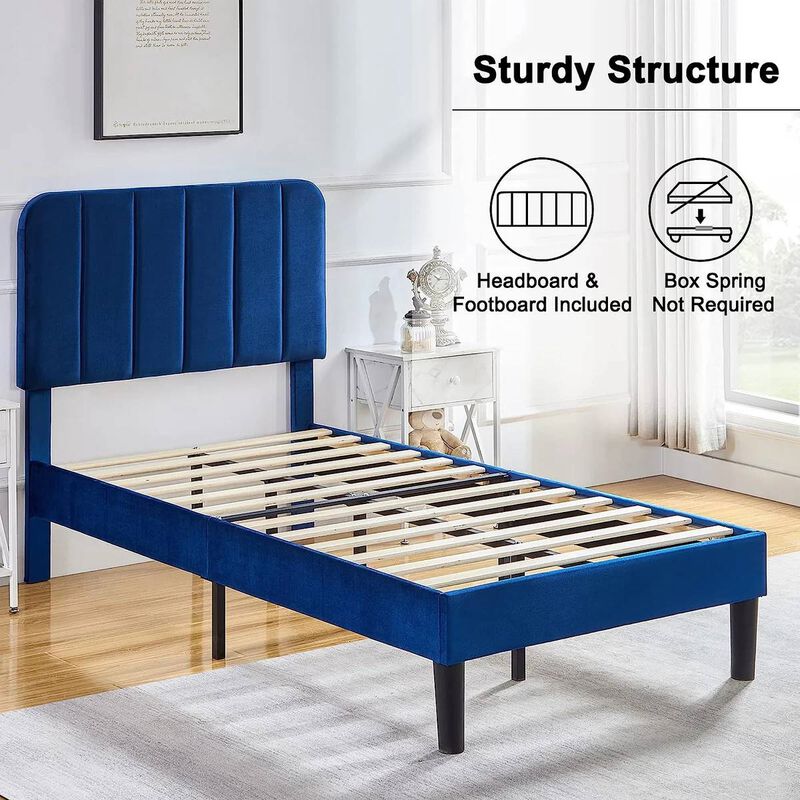 Contemporary Platform Bed Frame with Tufted Upholstered Headboard