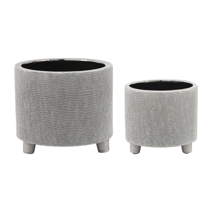 Footed Scratched Planters (Set of 2)