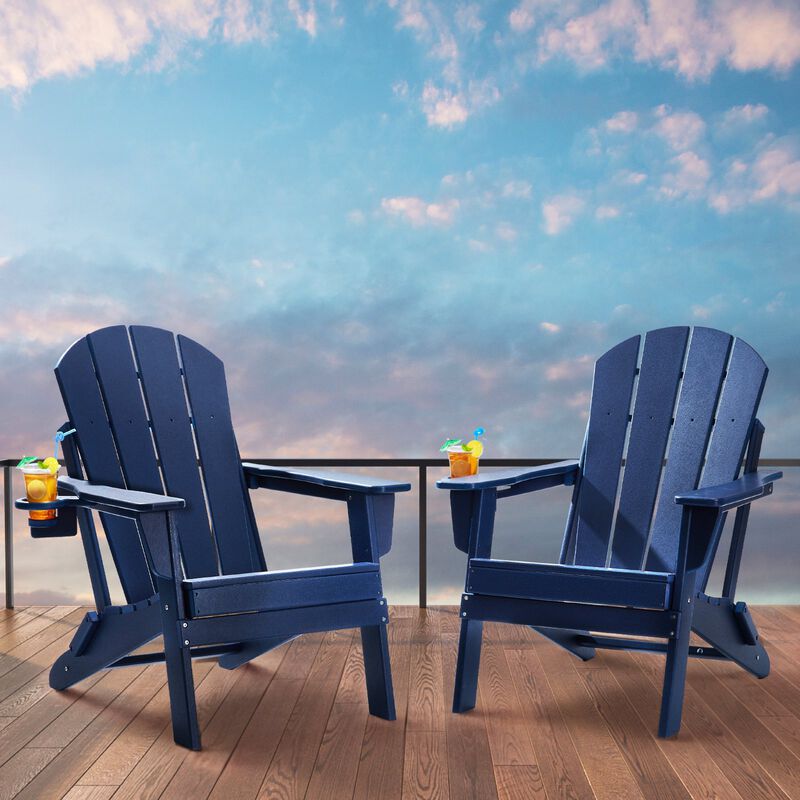 Set of 2 Outdoor Adirondack Chairs &ndash; Foldable & Durable Plastic Seating for Fire Pit, Yard, or Porch