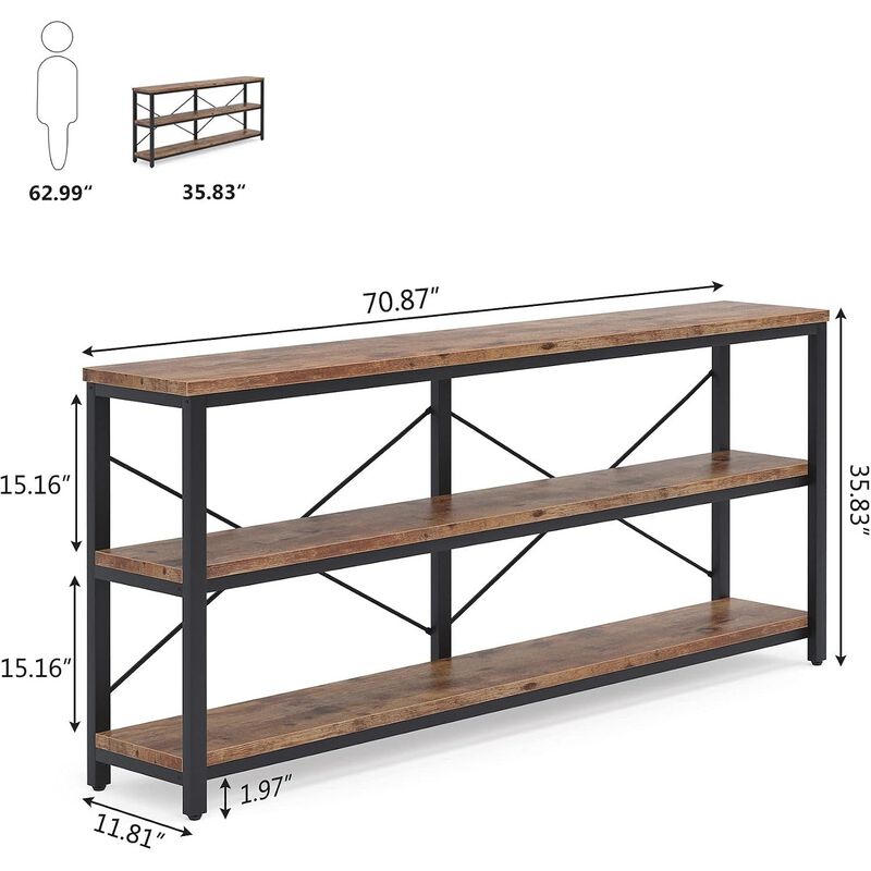 Tribesigns Classic 3-Tier Wood Console Table with Metal Frame image number 4