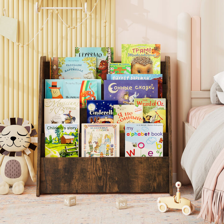 Kids 4 Tier Bookshelf with Spacious Compartments for Bedroom and Playroom