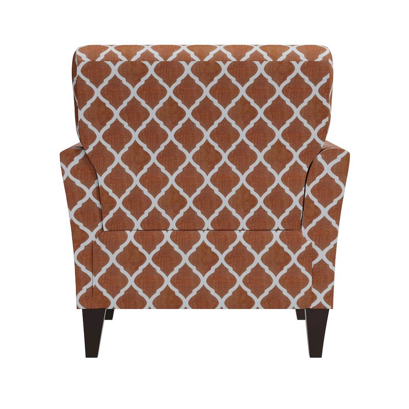 HL Home Furnishings Alex Transitional Flared Arm Armchair in Orange Trellis