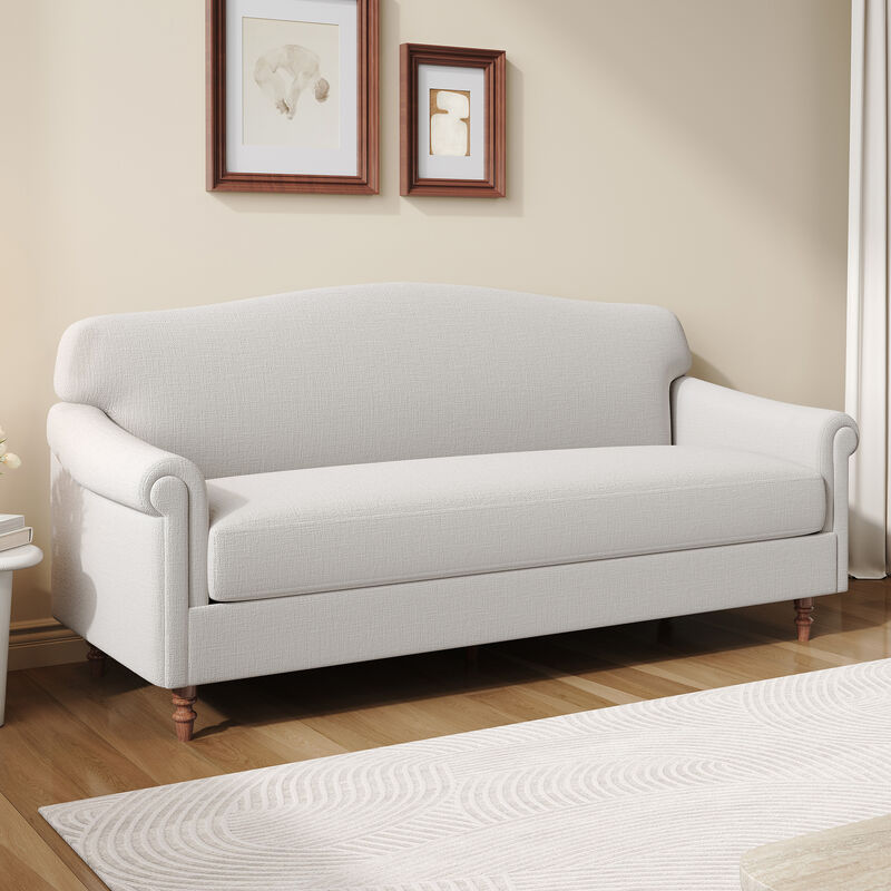 Merax Elegant Rolled Arm 2-Seater Chenille Loveseat with Turned Rubberwood Legs image number 2