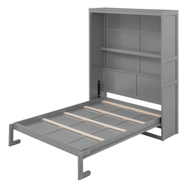 Whisen Modern Design Full Size Murphy Bed, Folded into a Cabinet with Shelves