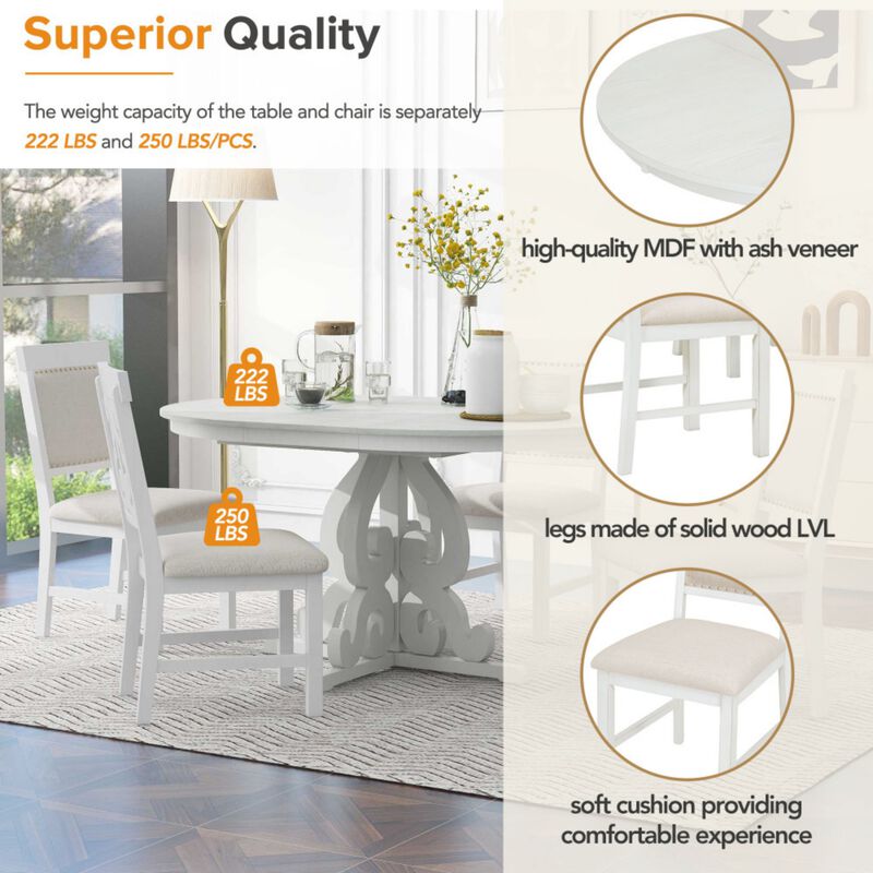 Lupoxt 5‑Piece Retro Extendable Round Pedestal Dining Set image number 5