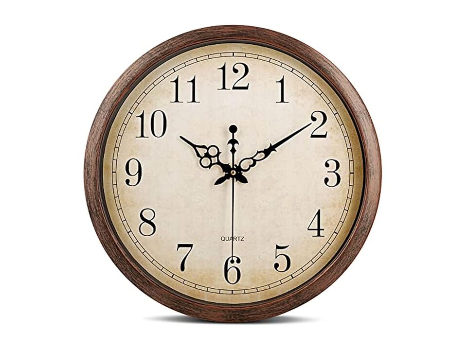 Vintage Brown Dining Wall Clock 16 Inch Silent Non Ticking Easy Read