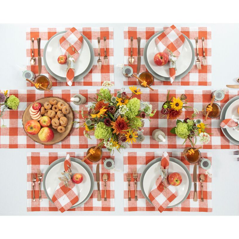 Solino Home Buffalo Check 100% Linen Table Runner &ndash; Handcrafted, Machine Washable, Perfect for Holiday and Everyday Dining