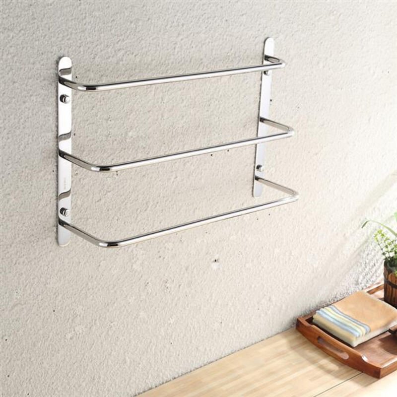 Wall-Mounted Stainless Steel Towel Rack with Three Bars and Polished Finish