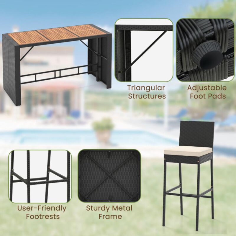 Hivvago 7 Pieces Patio Rattan Bar Set with Seat Cushions for Porch Yard Garden