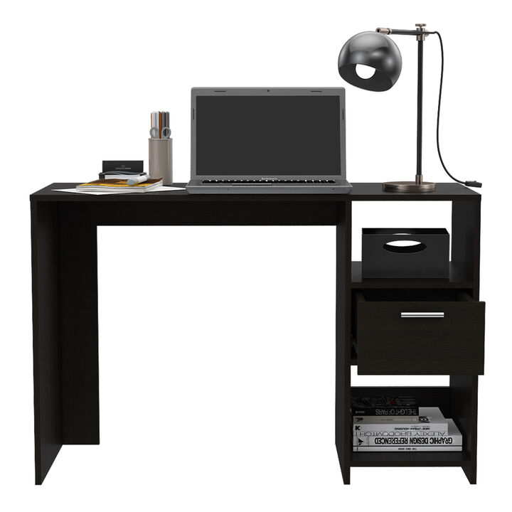 DEPOT E-SHOP Naxos Computer Desk with 1-Drawer and 2-Open Storage Shelves, Black