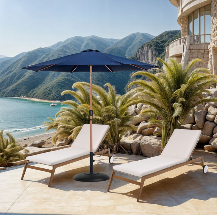 Meridian Furniture Fiji Navy Fabric / Matte Black Aluminum Patio Umbrella with Base Sets