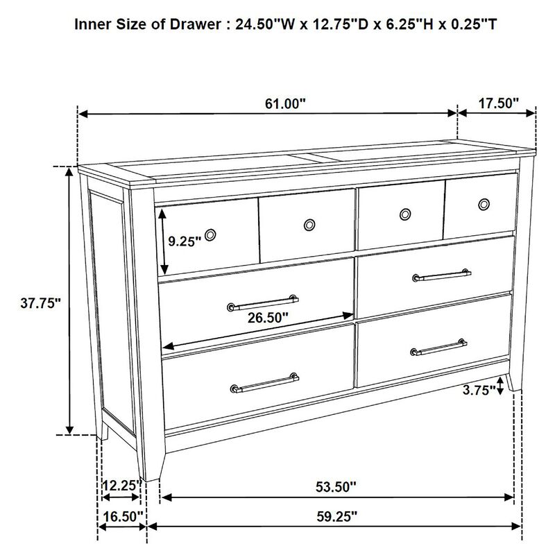Hazel Wide Dresser, 6 Drawers, Antique Nickel Metal, Oak Brown Wood image number 7