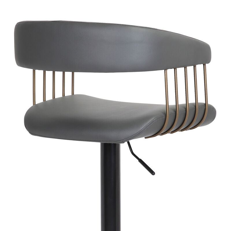 Calista Adjustable Stool in Grey Faux Leather with Golden Bronze and Black Metal image number 7