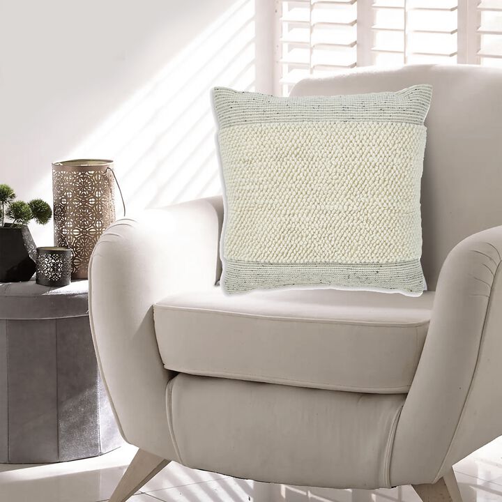 Throw Pillow Set of 4, 20 Inch, Polyester, Handwoven Stripes, Beige Cotton - Benzara