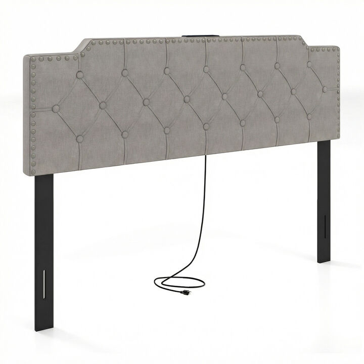 Queen Full Size Upholstered Headboard with Vertical Quilted Linen Fabric