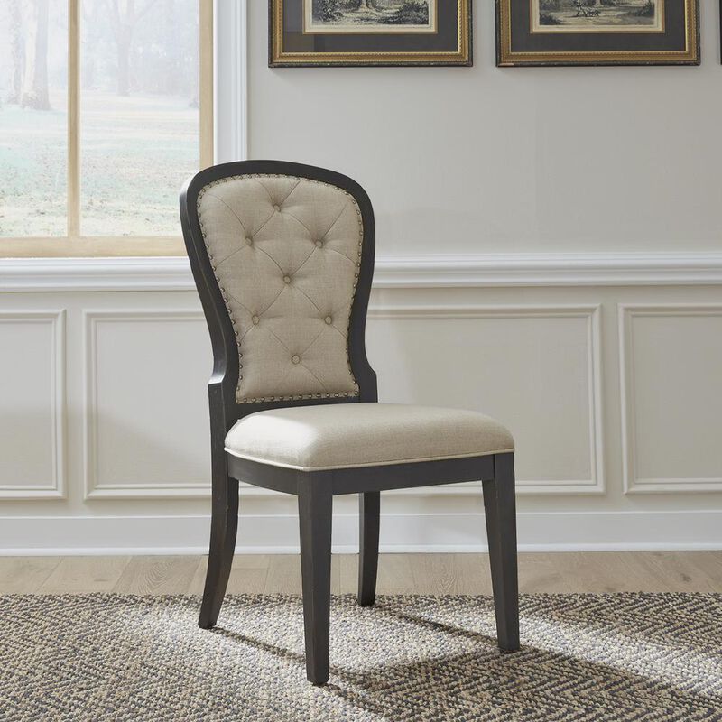 Liberty Furniture Uph Tufted Back Side Chair - Black - Set of 2 Traditional Multi image number 1