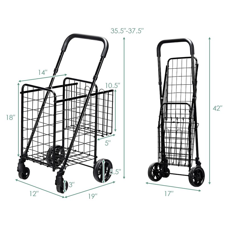 Folding Shopping Cart Basket Rolling Trolley with Adjustable Handle