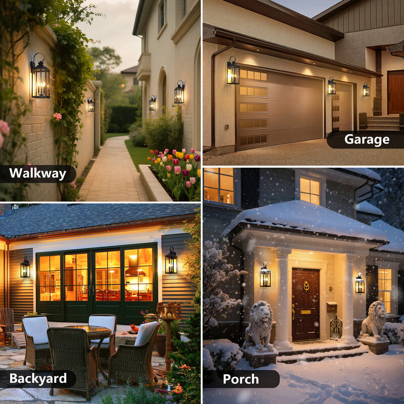 24 in. Modern Farmhouse Black 3-Light Dimmable Outdoor Wall Lantern with Clear Glass Shade image number 9