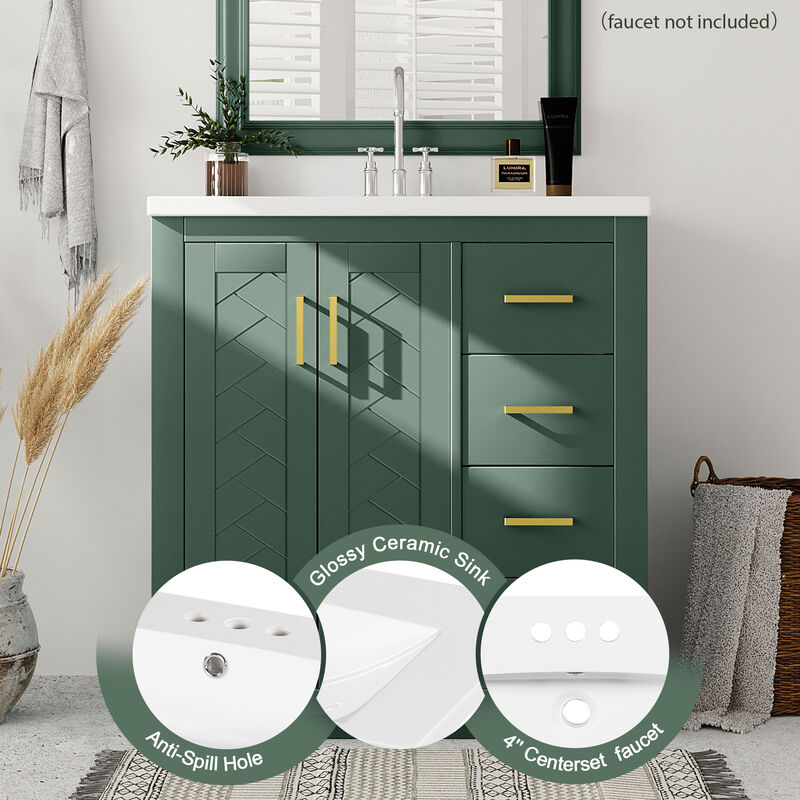 Merax Bathroom Vanity Cabinet with Undermount Ceramic Sink, 3 Drawers, Spacious Cabinet image number 3