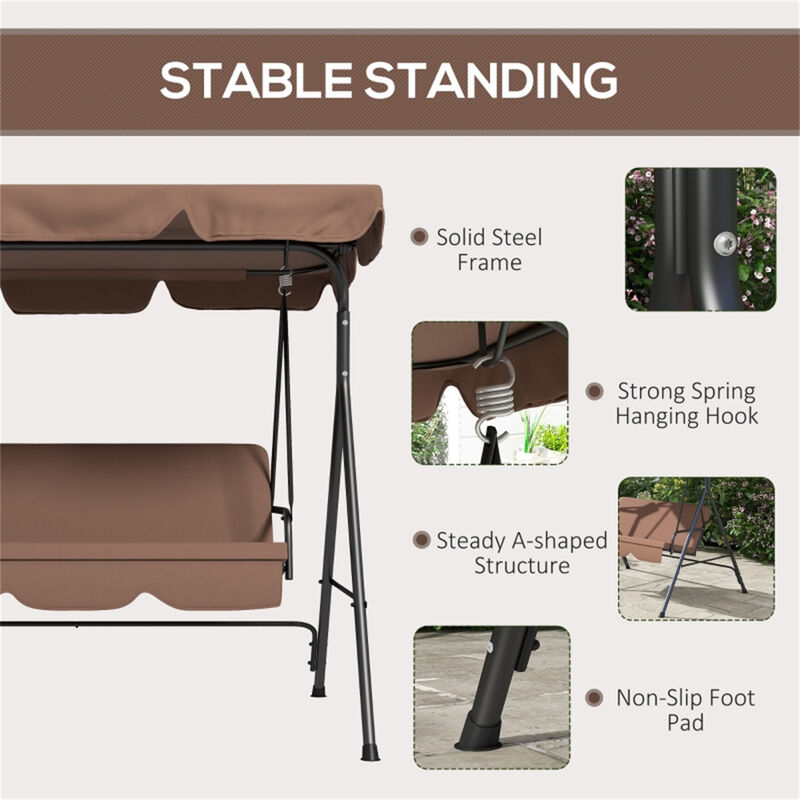 3-Seat Outdoor Patio Swing Chair with Canopy for Garden Porch & Backyard